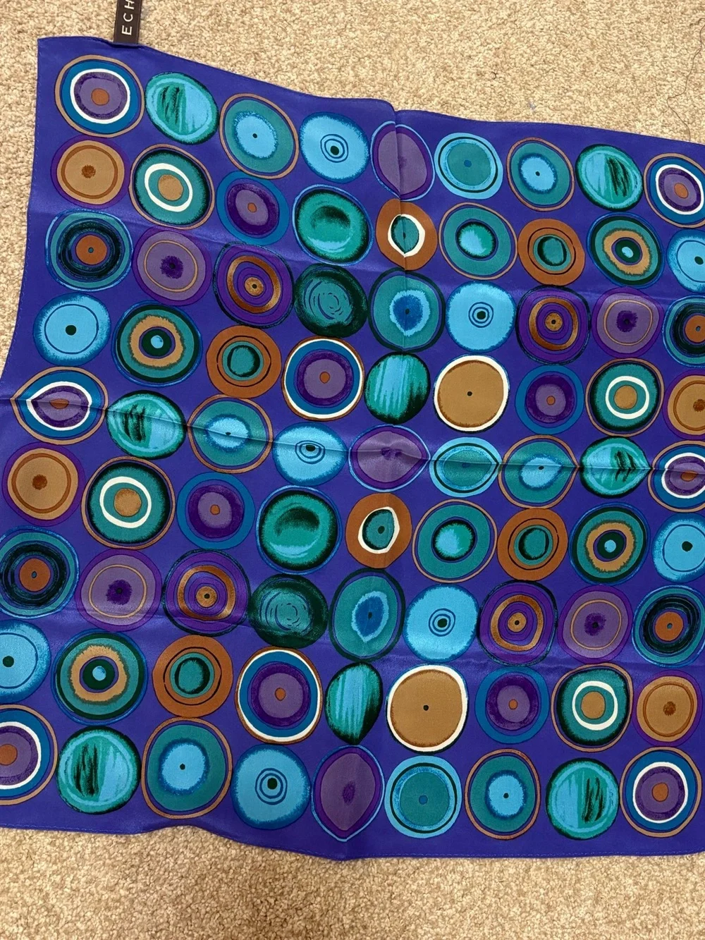 Echo Geometric Abstract Vintage Scarf Blue/Square Wearable Art Color